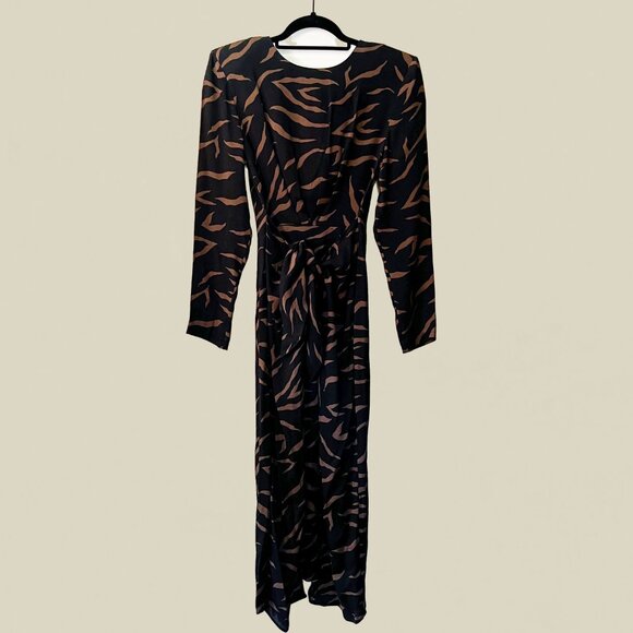 & Other Stories Long Sleeve Midi Animal Print Dress with Waist Tie -Size 2- NWT - Picture 8 of 8